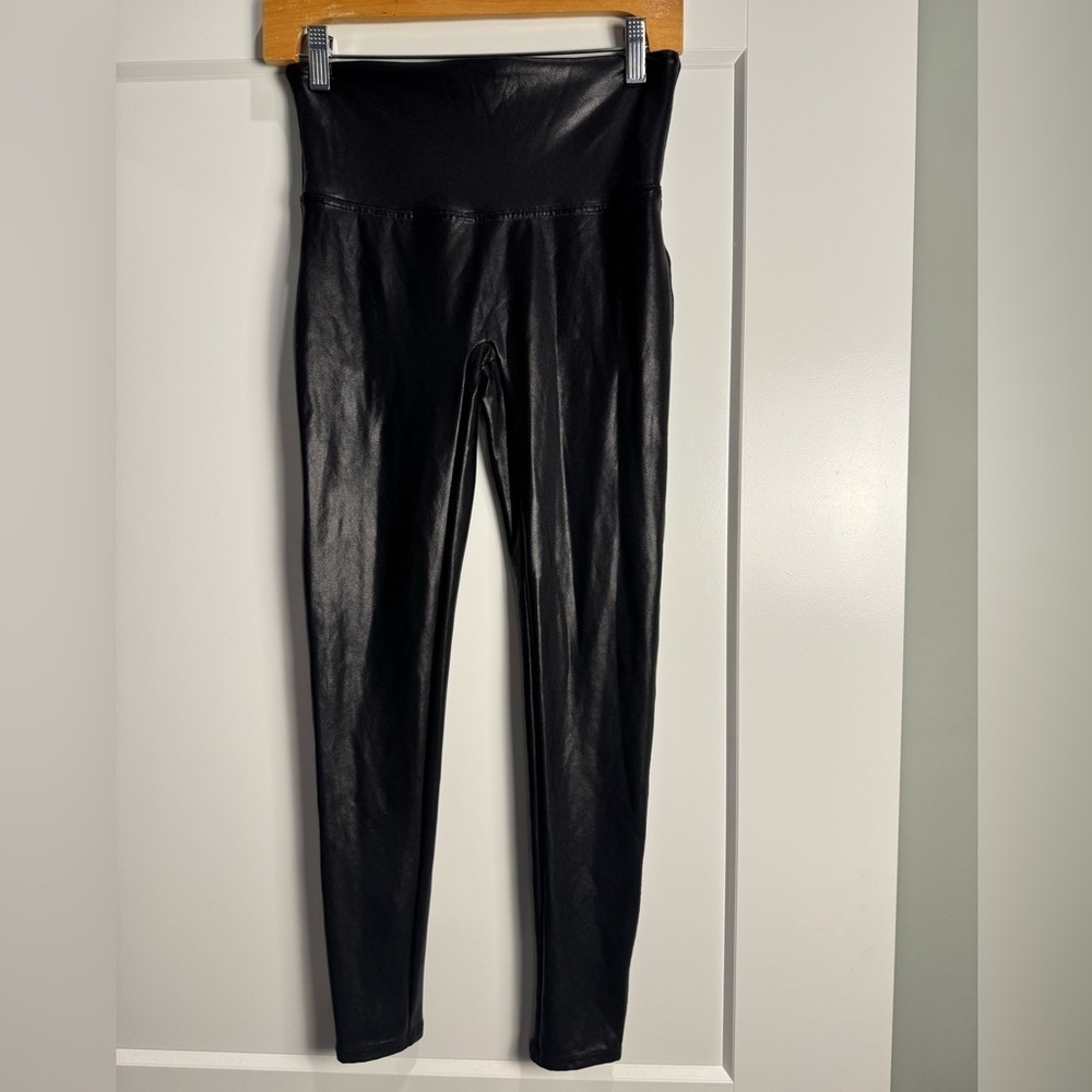 Spanx Faux Leather Leggings black shaping waistband moto - Picture 2 of 7